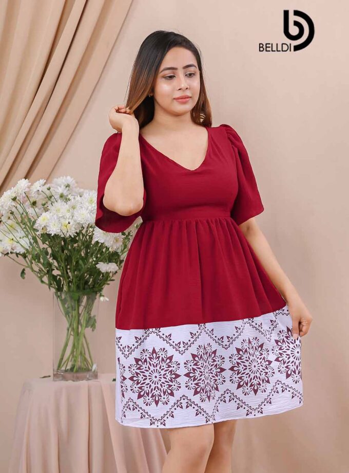 V NECK BELL SLEEVE SHORT DRESS