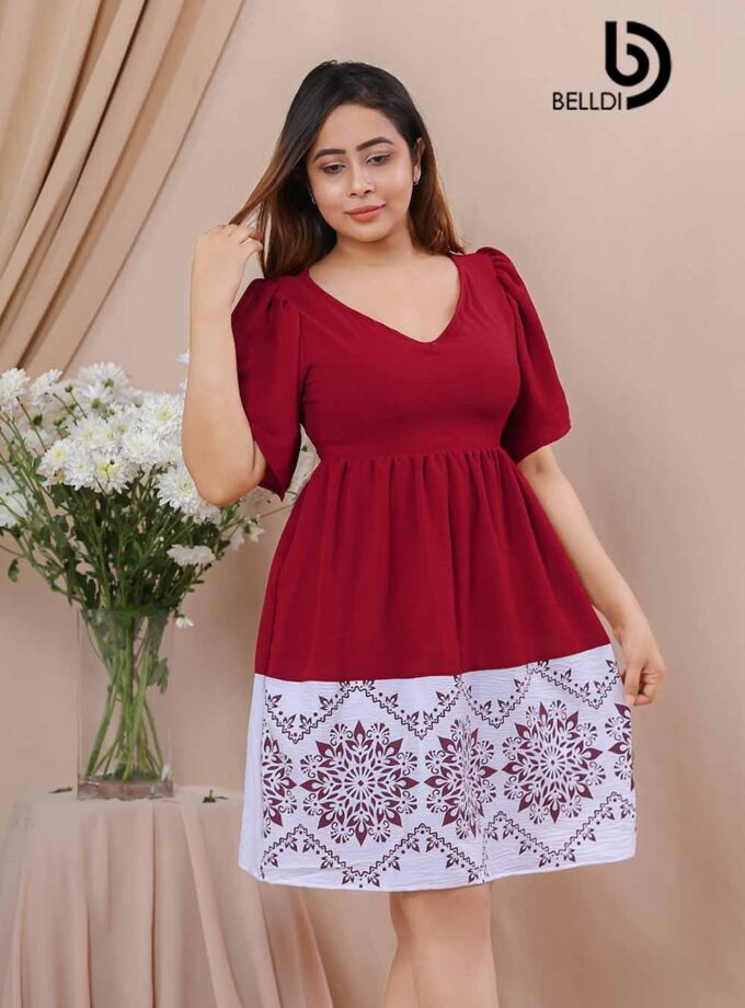 V NECK BELL SLEEVE SHORT DRESS