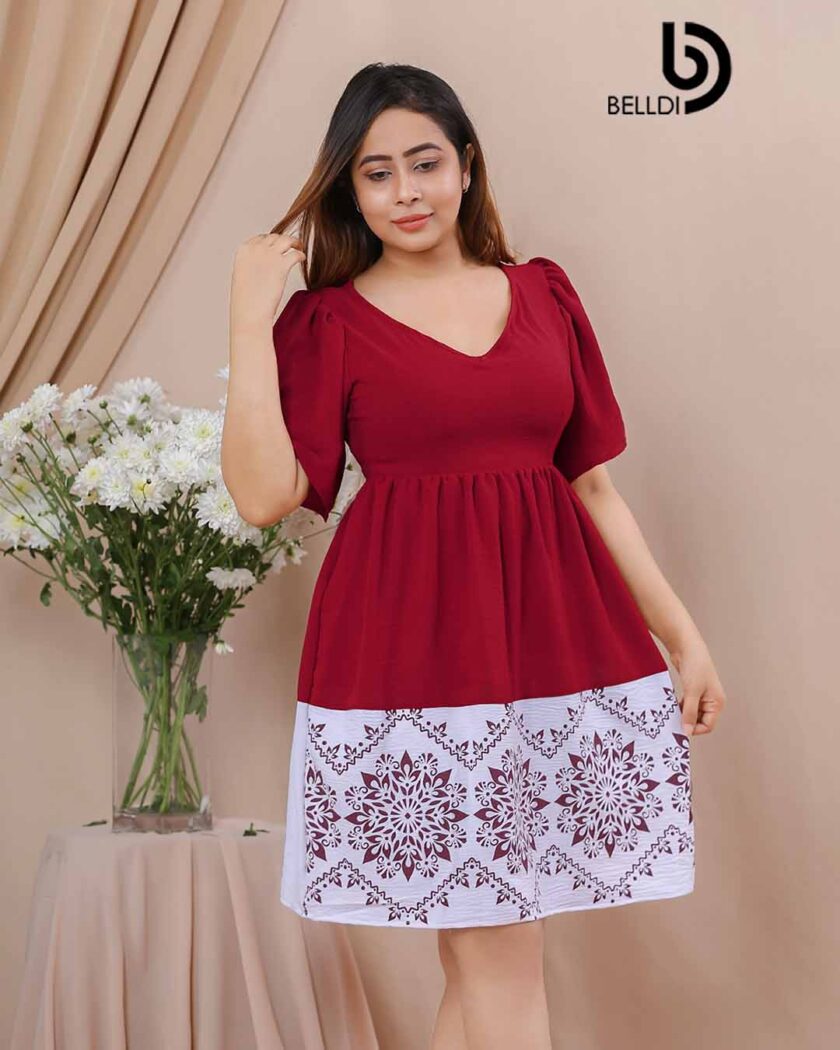 V NECK BELL SLEEVE SHORT DRESS - Image 2