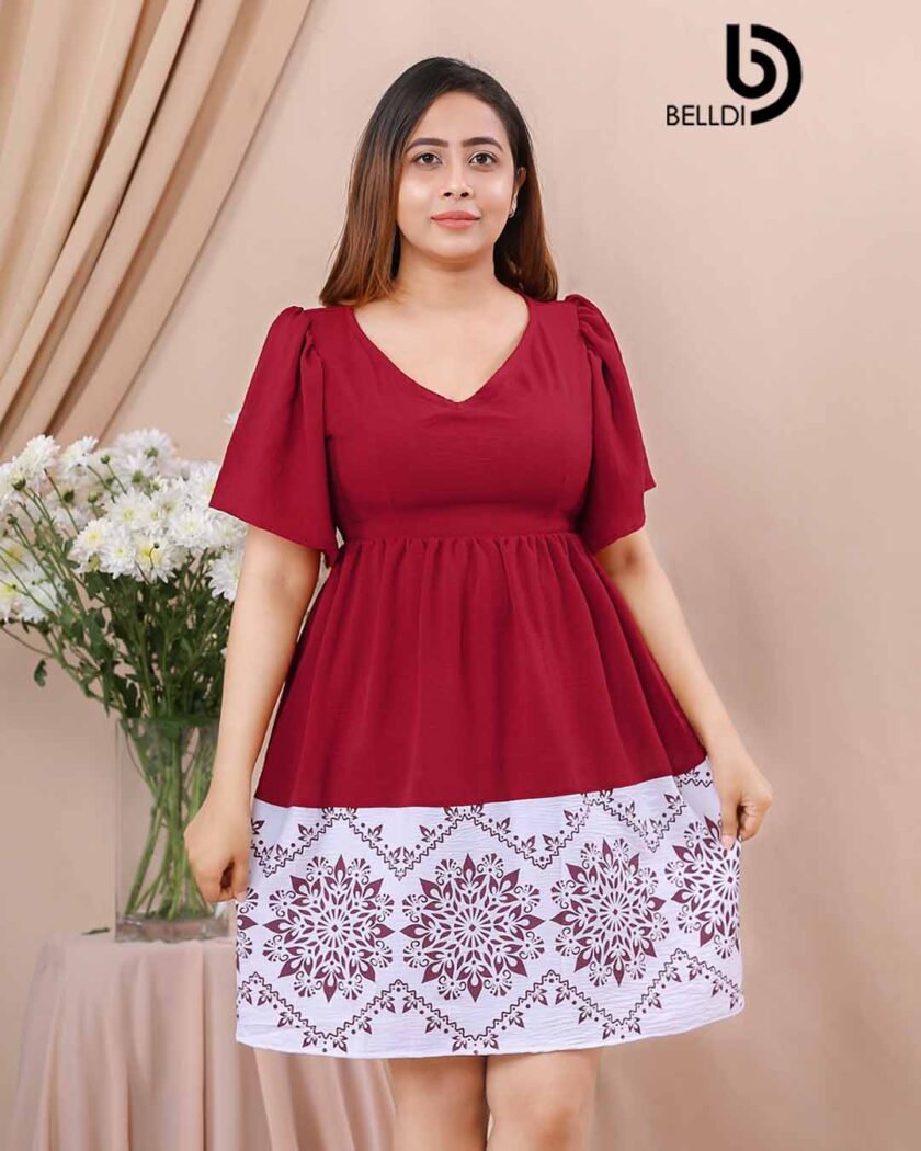 V NECK BELL SLEEVE SHORT DRESS