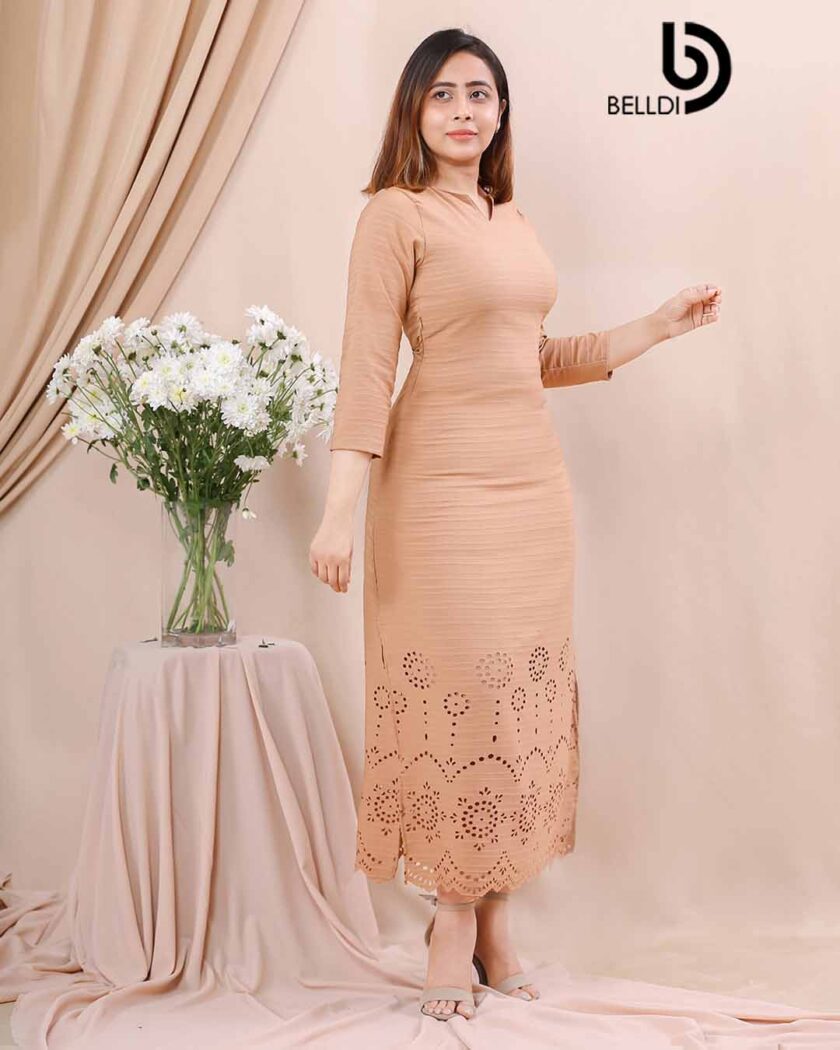 LACER CUT LONG SLEEVE A LINE DRESS