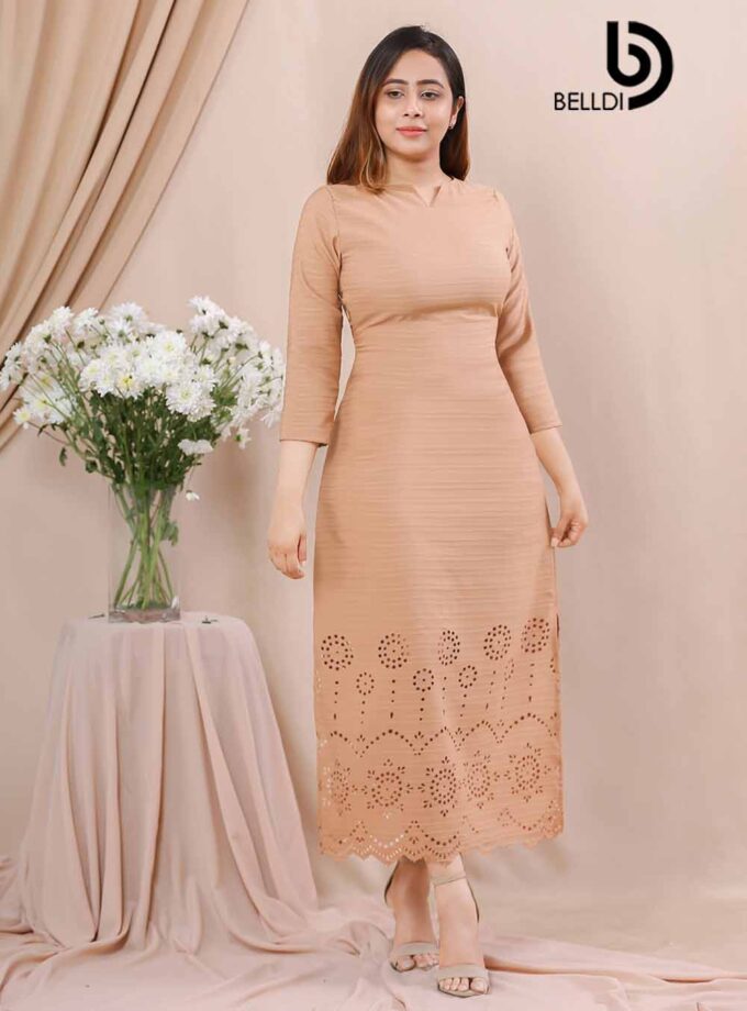 LACER CUT LONG SLEEVE A LINE DRESS