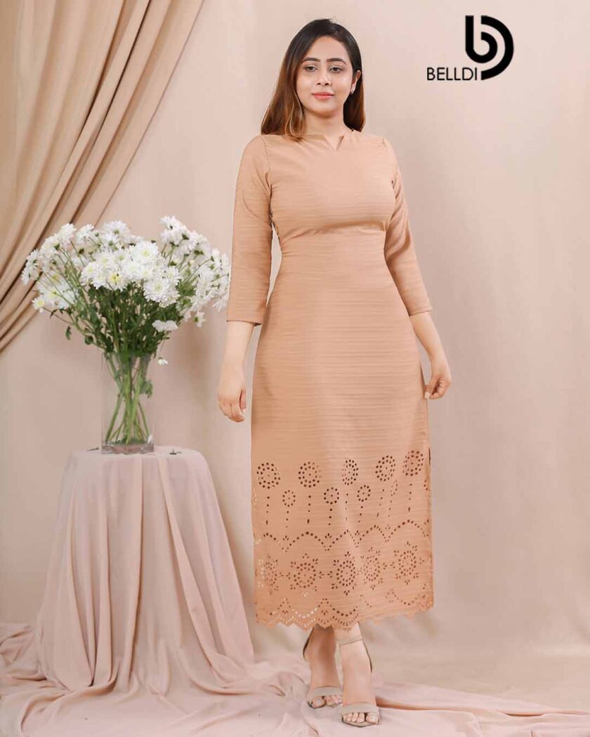 LACER CUT LONG SLEEVE A LINE DRESS - Image 3