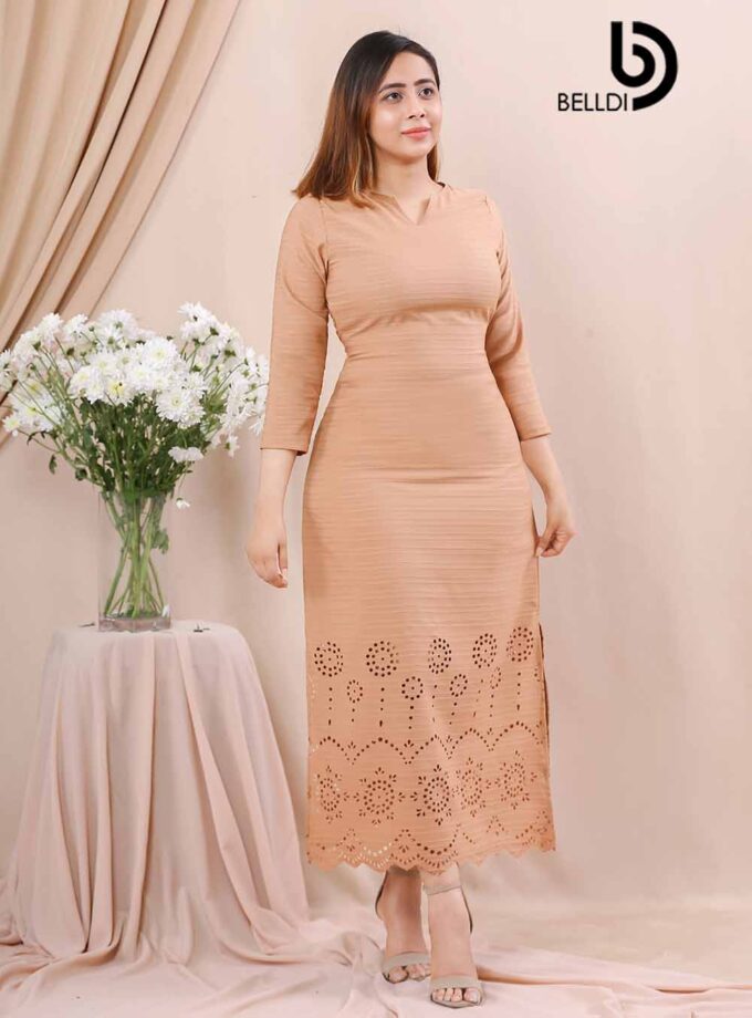 LACER CUT LONG SLEEVE A LINE DRESS