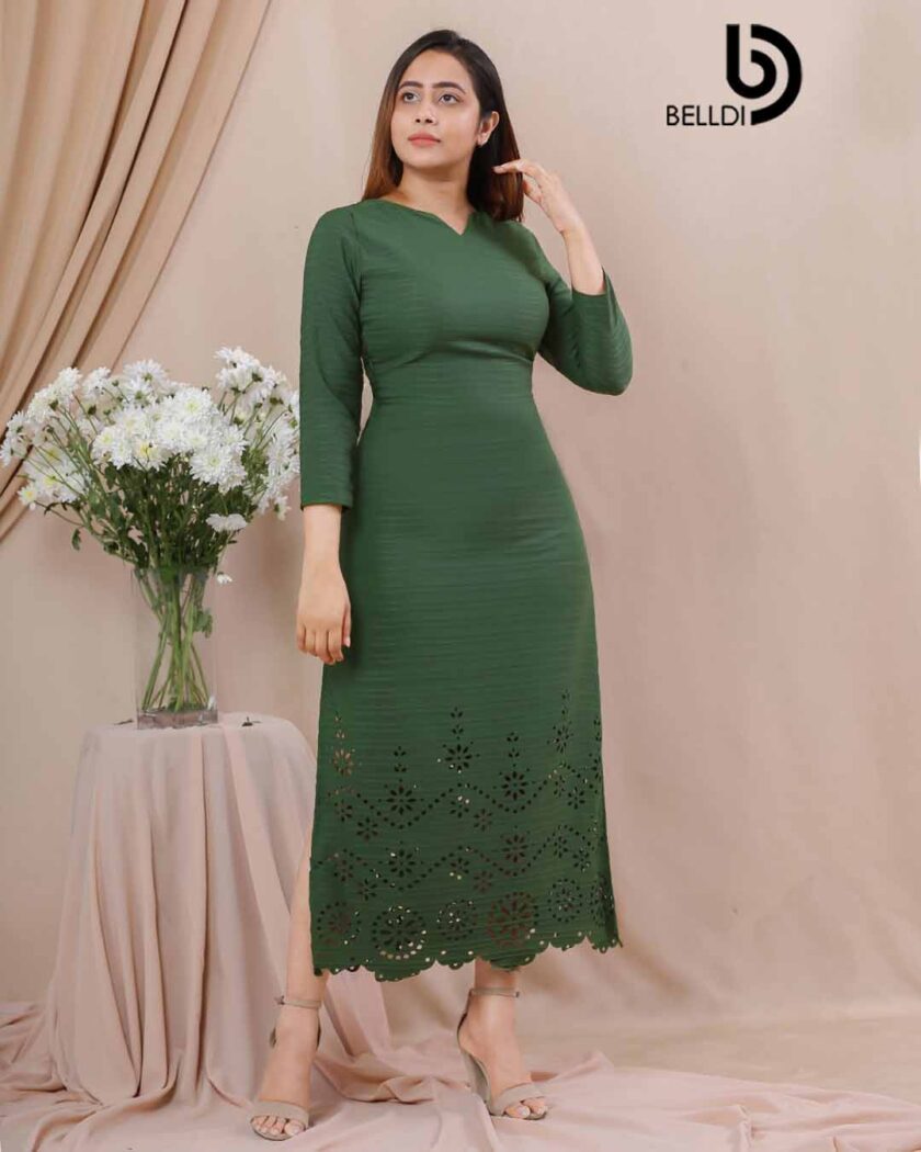 LACER CUT LONG SLEEVE A LINE DRESS