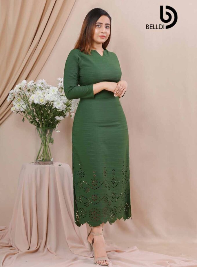 LACER CUT LONG SLEEVE A LINE DRESS