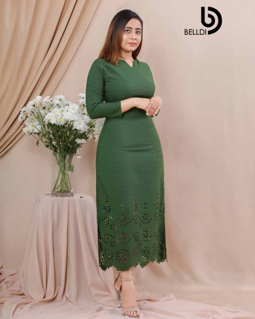 LACER CUT LONG SLEEVE A LINE DRESS - Image 2