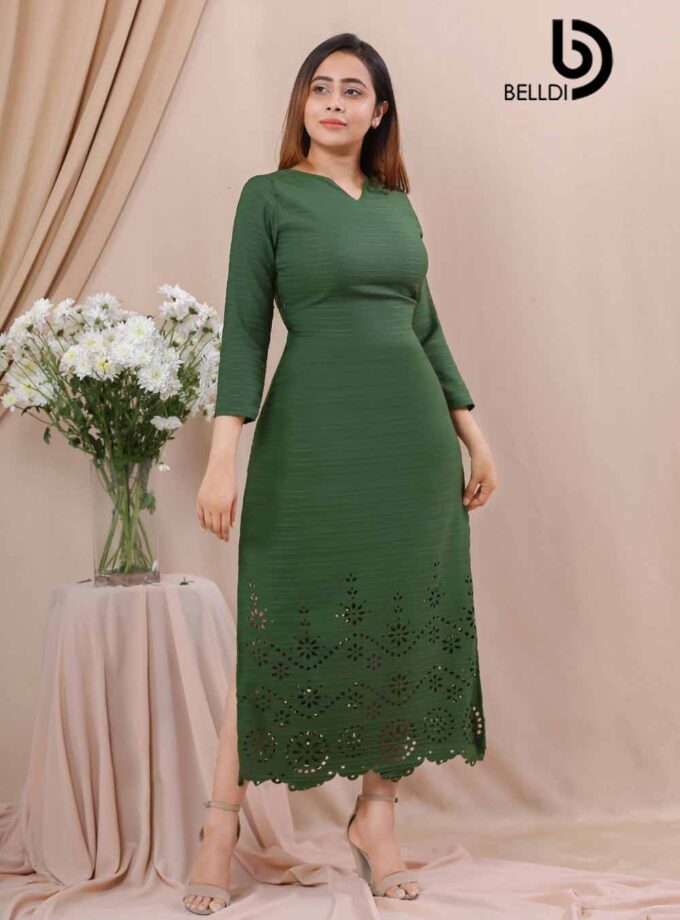 LACER CUT LONG SLEEVE A LINE DRESS