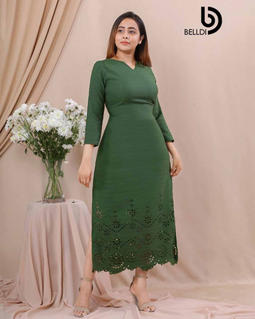 LACER CUT LONG SLEEVE A LINE DRESS - Image 3