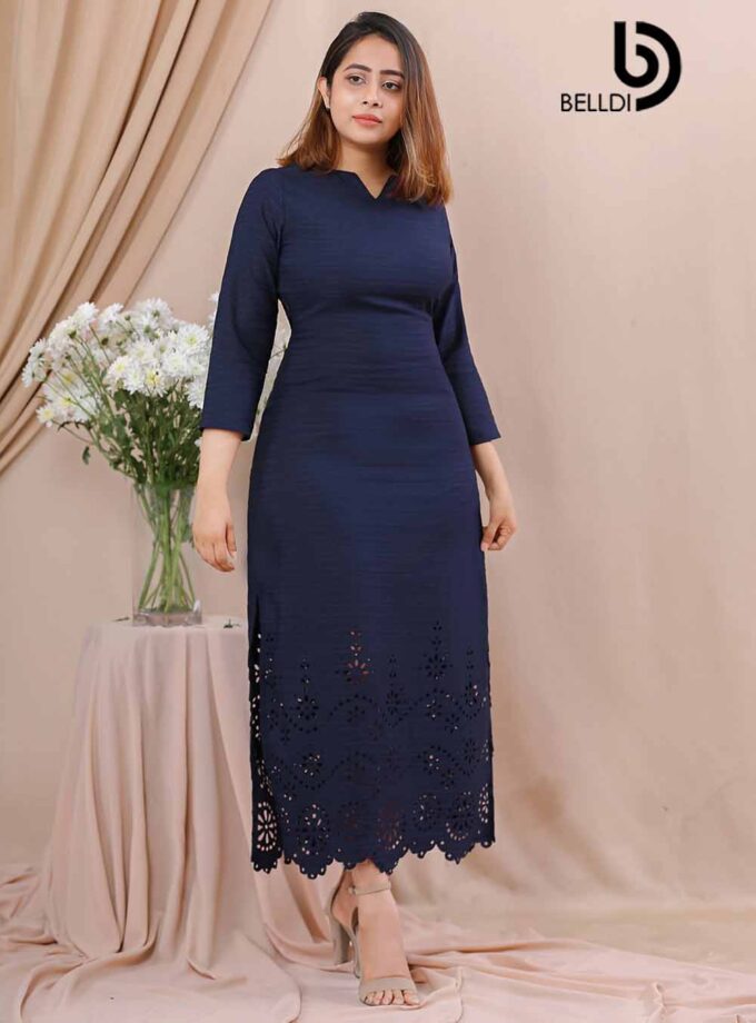 LACER CUT LONG SLEEVE A LINE DRESS