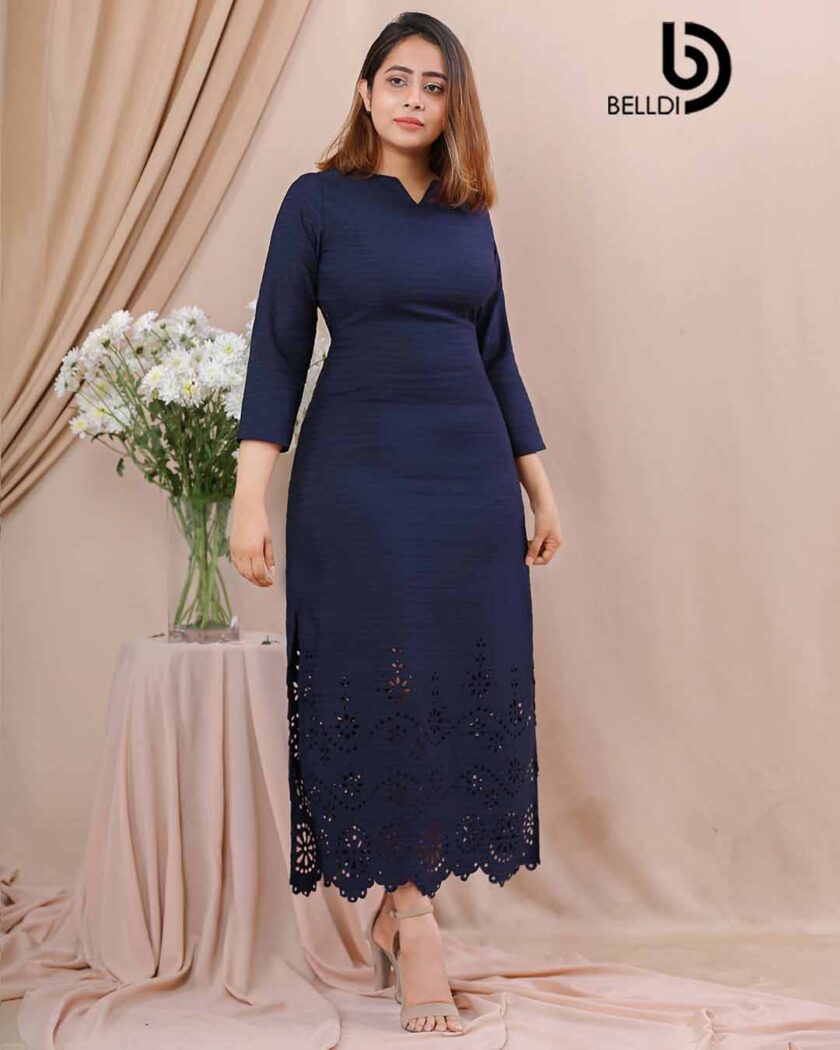 LACER CUT LONG SLEEVE A LINE DRESS - Image 3