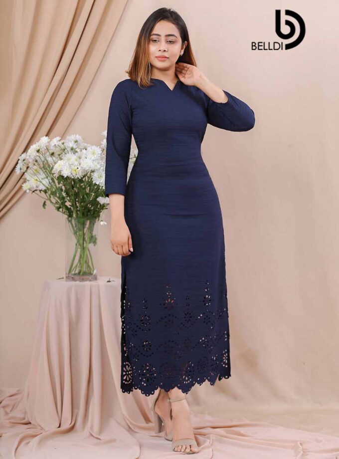 LACER CUT LONG SLEEVE A LINE DRESS