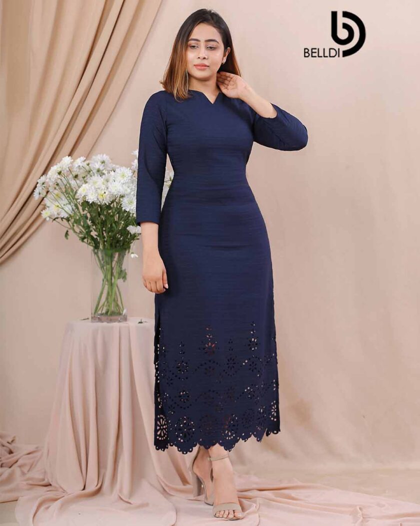 LACER CUT LONG SLEEVE A LINE DRESS - Image 2
