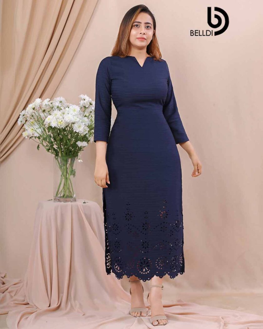 LACER CUT LONG SLEEVE A LINE DRESS