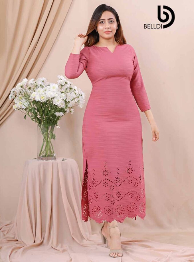 LACER CUT LONG SLEEVE A LINE DRESS