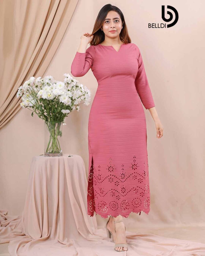 LACER CUT LONG SLEEVE A LINE DRESS - Image 3