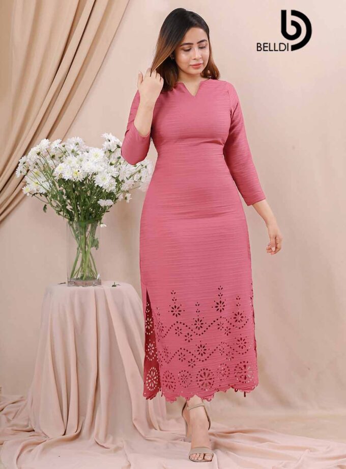 LACER CUT LONG SLEEVE A LINE DRESS