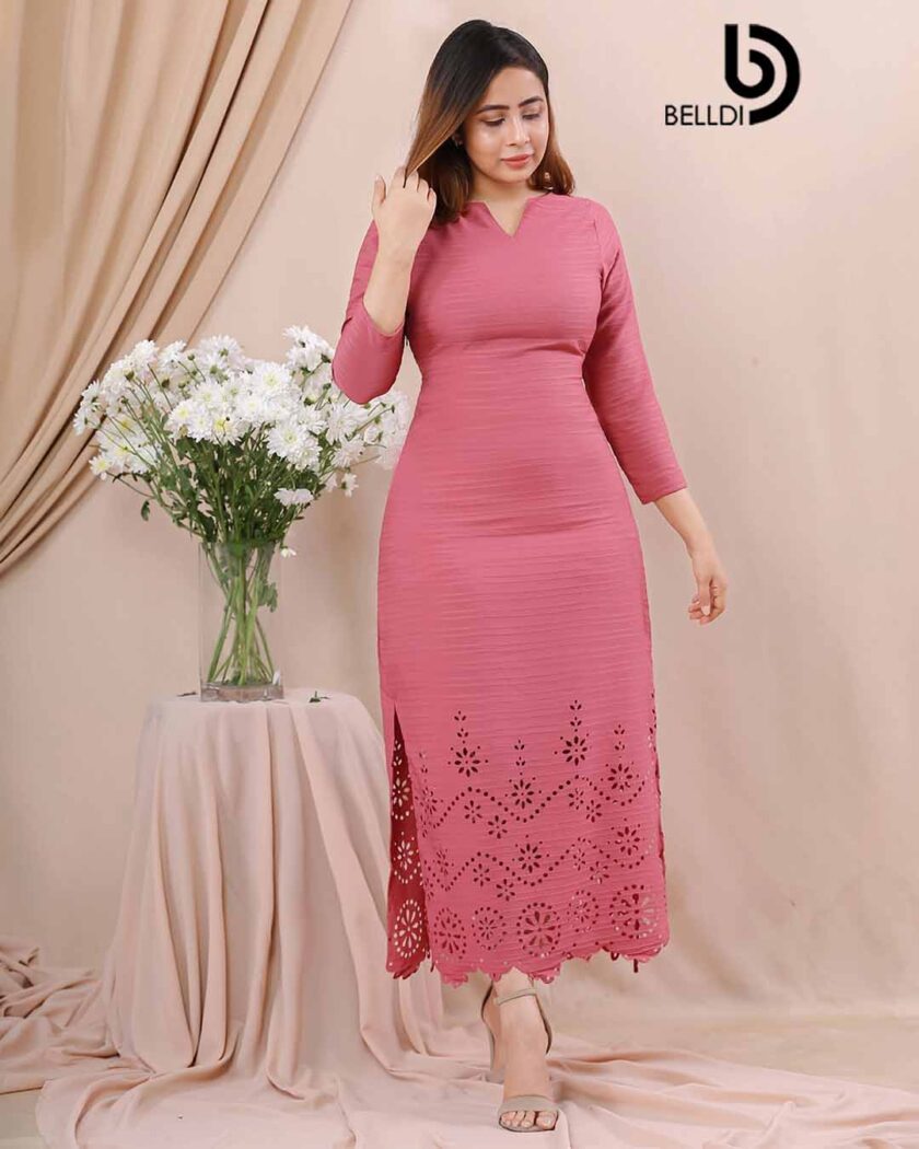 LACER CUT LONG SLEEVE A LINE DRESS - Image 2