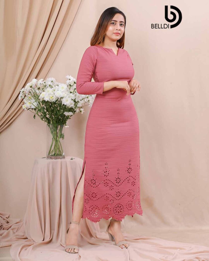 LACER CUT LONG SLEEVE A LINE DRESS