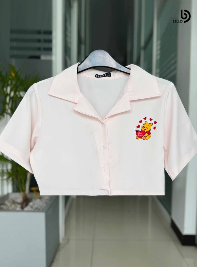 SHORT SLEEVE FRONT OPENED CROP TOP