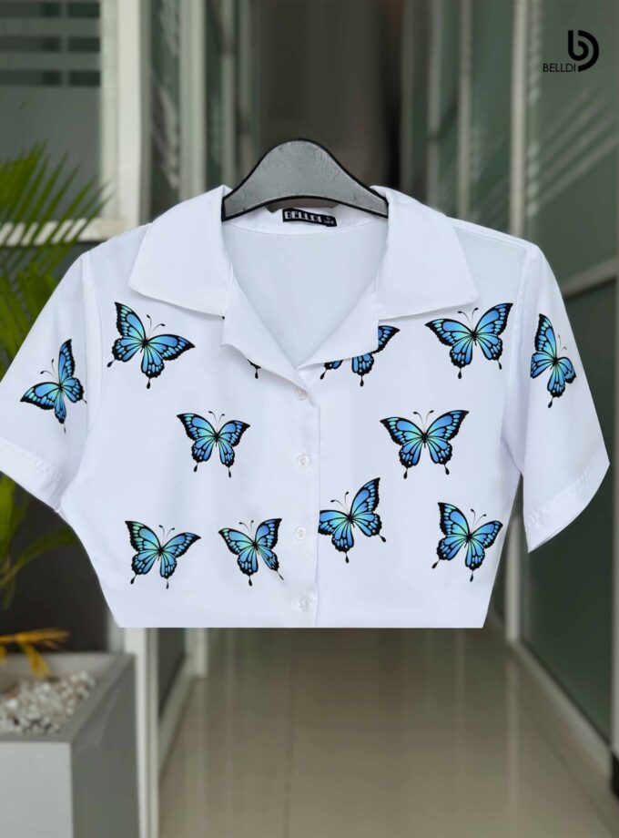 SHORT SLEEVE FRONT OPENED CROP TOP