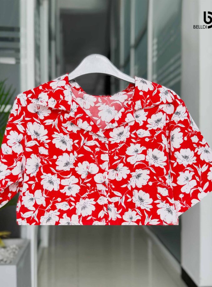 SHORT SLEEVE FRONT OPENED CROP TOP