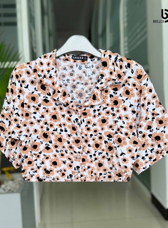 SHORT SLEEVE FRONT OPENED CROP TOP