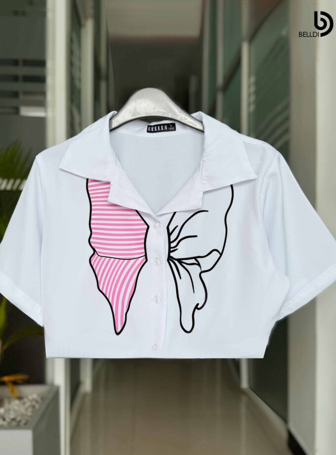 SHORT SLEEVE FRONT OPENED CROP TOP
