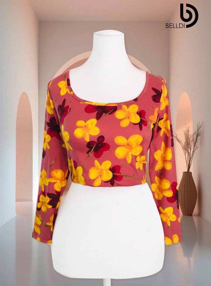 PRINTED LONG SLEEVE  CROP TOP