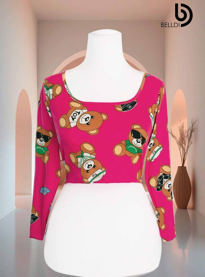 PRINTED LONG SLEEVE  CROP TOP
