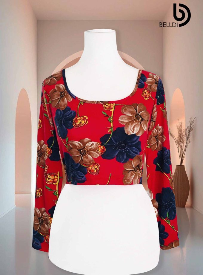 PRINTED LONG SLEEVE  CROP TOP