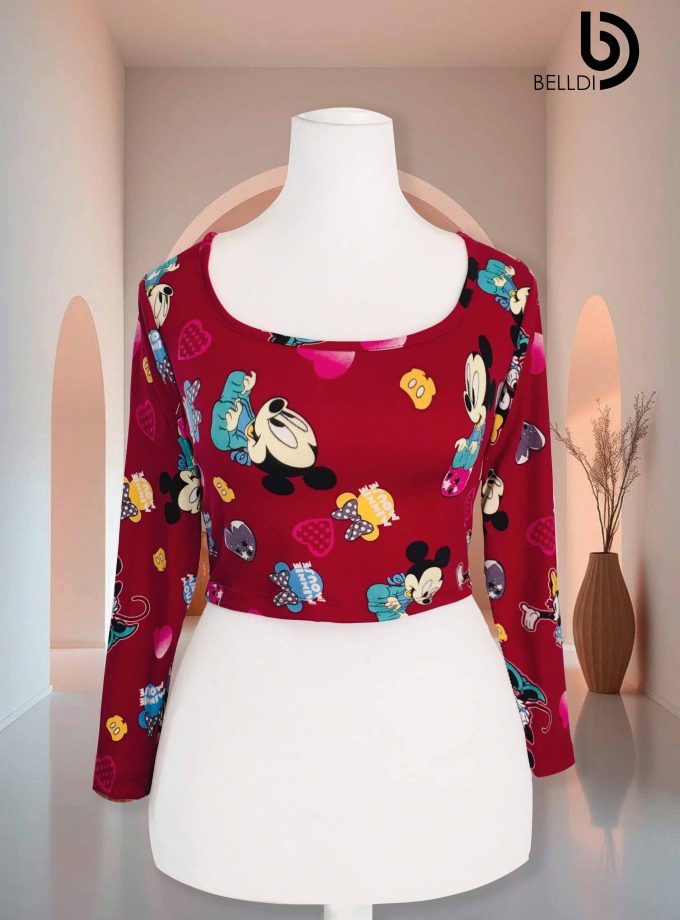 PRINTED LONG SLEEVE  CROP TOP