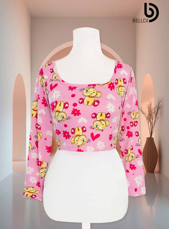 PRINTED LONG SLEEVE  CROP TOP