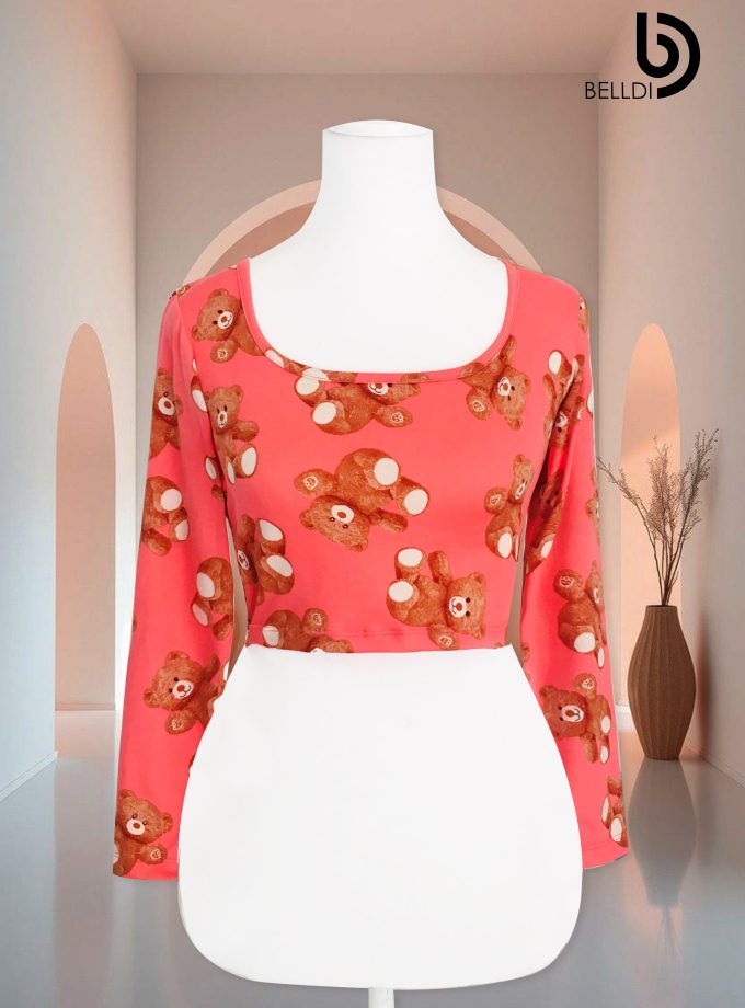 PRINTED LONG SLEEVE  CROP TOP