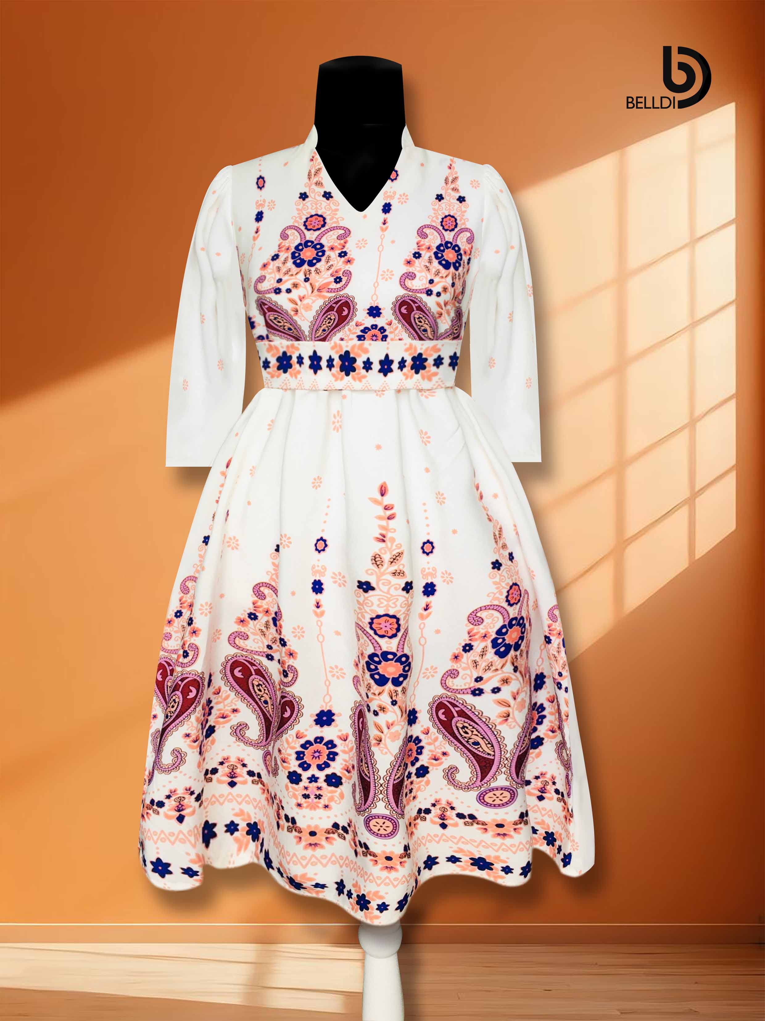 MANDARIN COLLAR V-NECK SHORT DRESS