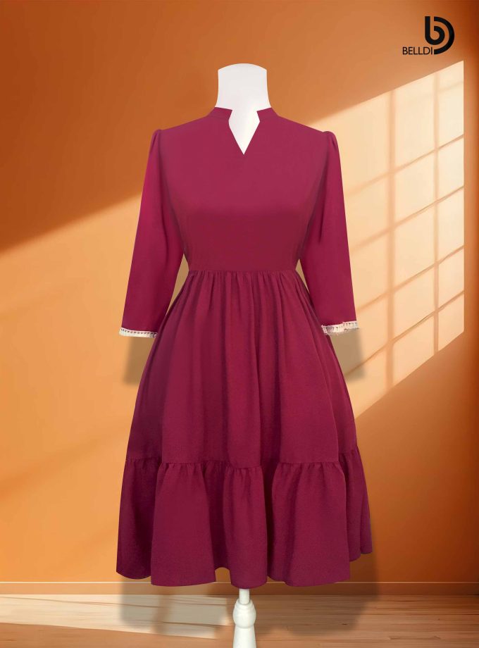 MANDARIN COLLAR V-NECK SHORT DRESS