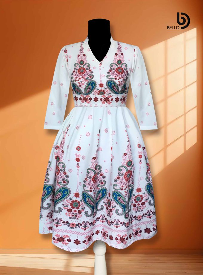 MANDARIN COLLAR V-NECK SHORT DRESS