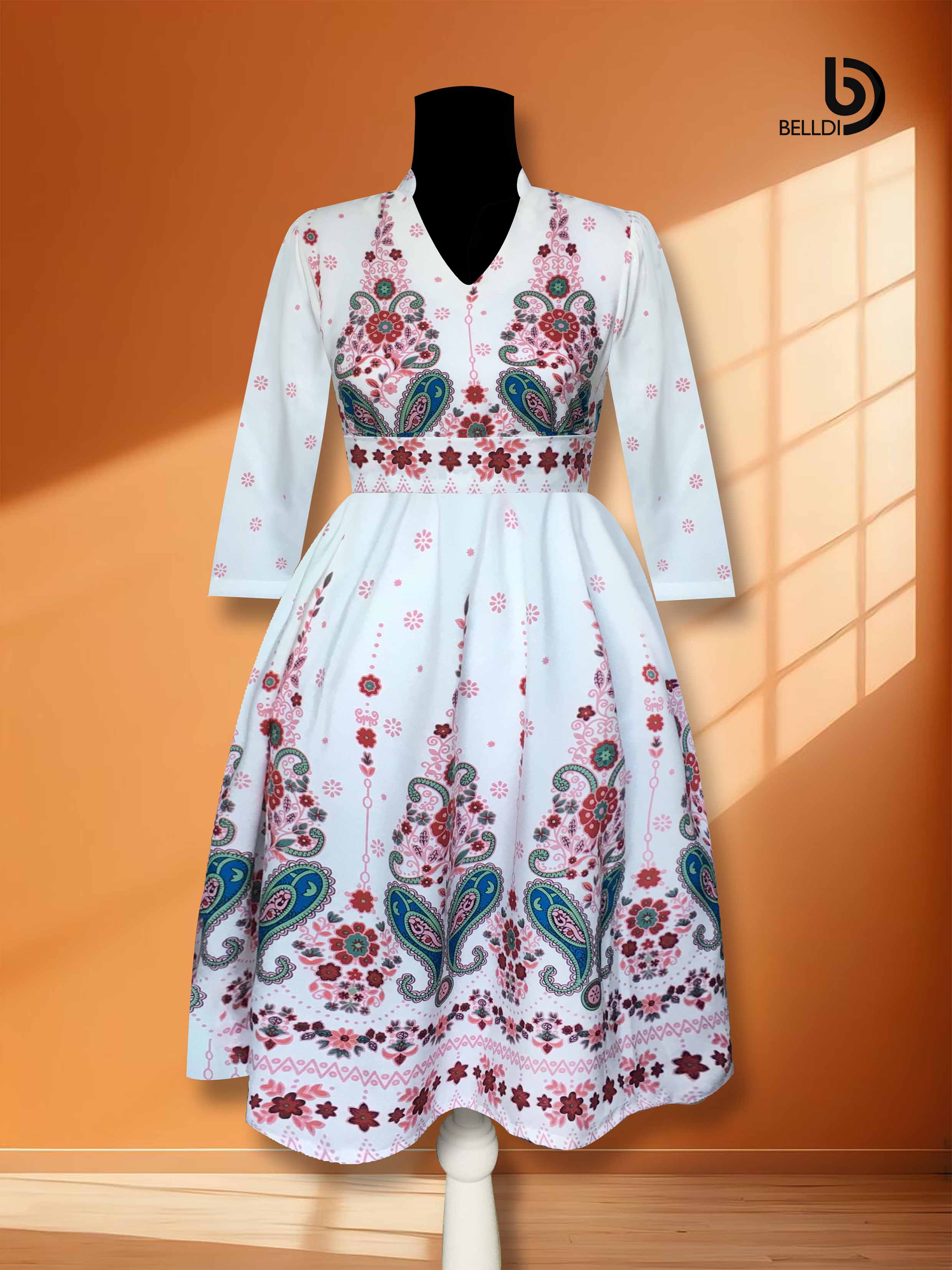 MANDARIN COLLAR V-NECK SHORT DRESS