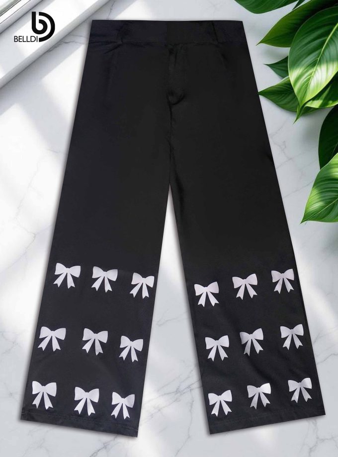 PRINTED HIGH WAIST BLACK PANT