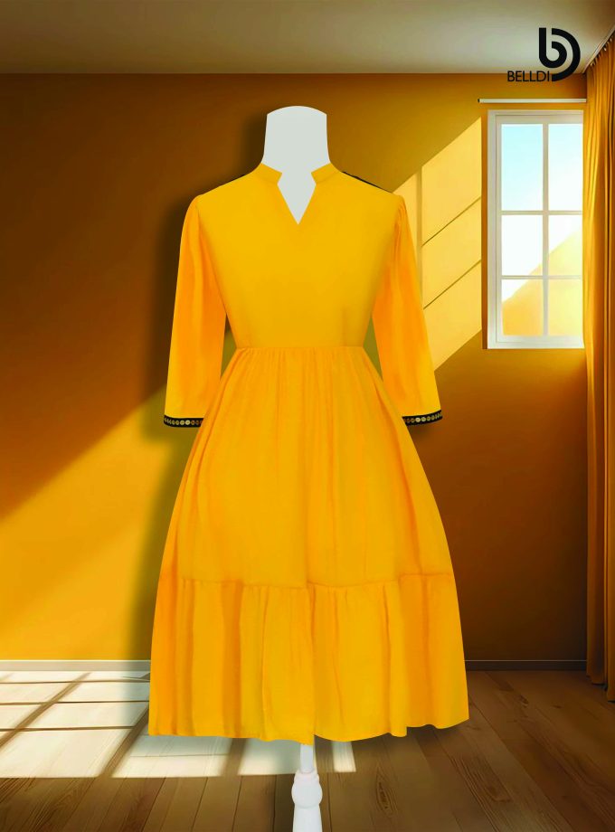 MANDARIN COLLAR V-NECK SHORT DRESS