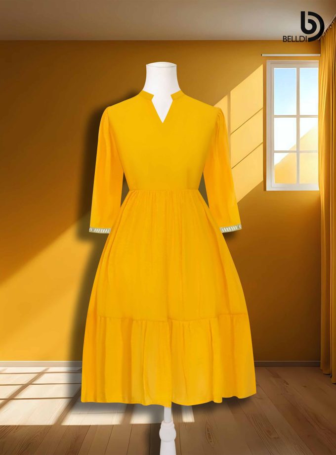 MANDARIN COLLAR V-NECK SHORT DRESS