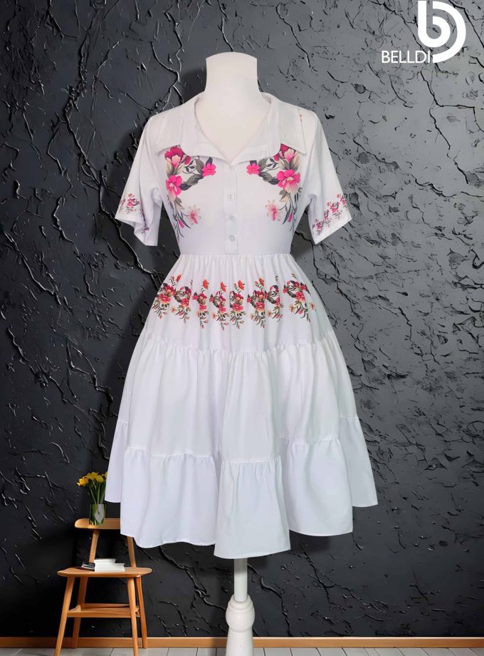 SHIRT COLLER SHORT SLEEVE  PRINTED SHORT DRESS