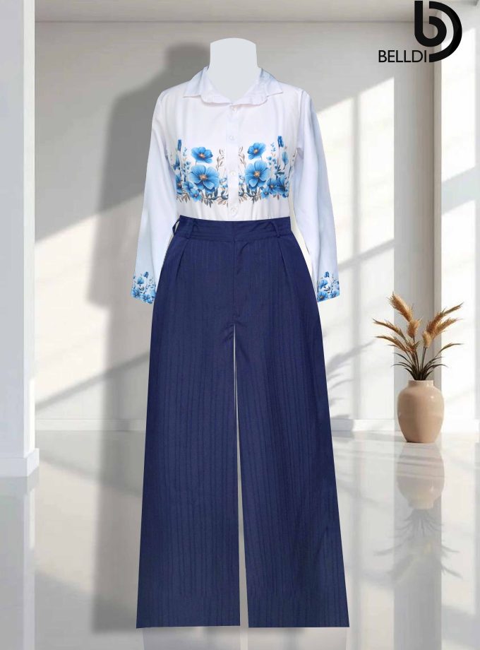 PRINTED LONG SLEEVE BLOUSE & PANT  FULL KIT