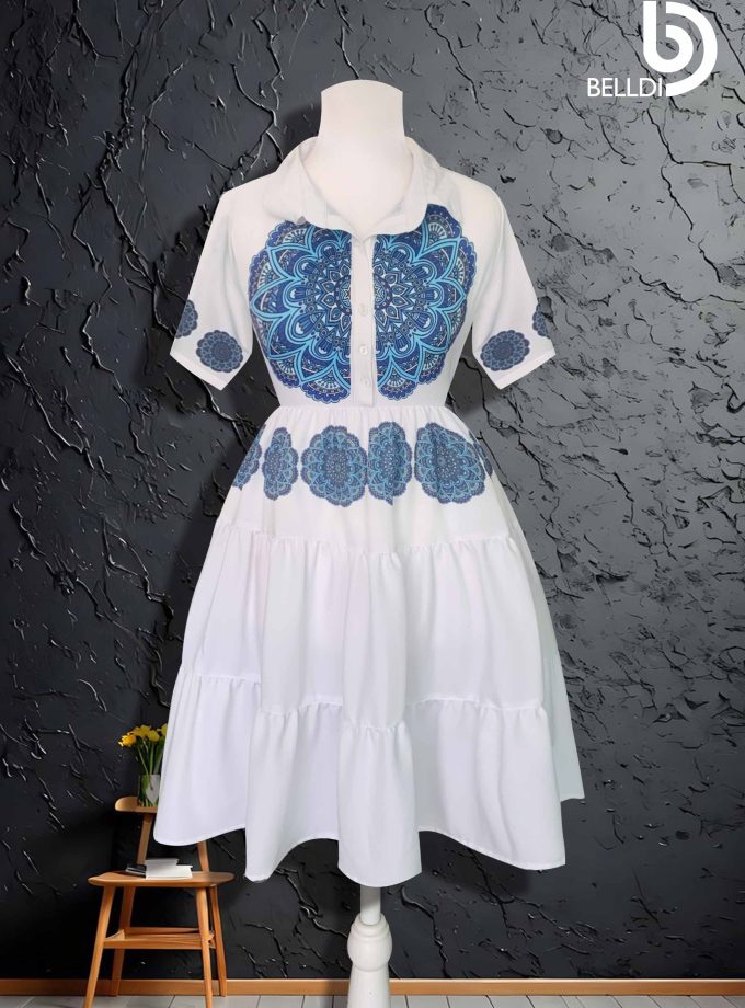 SHIRT COLLER SHORT SLEEVE  PRINTED SHORT DRESS
