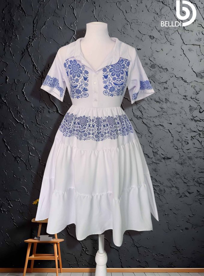 SHIRT COLLER SHORT SLEEVE  PRINTED SHORT DRESS
