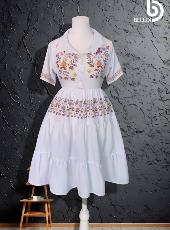 SHIRT COLLER SHORT SLEEVE  PRINTED SHORT DRESS