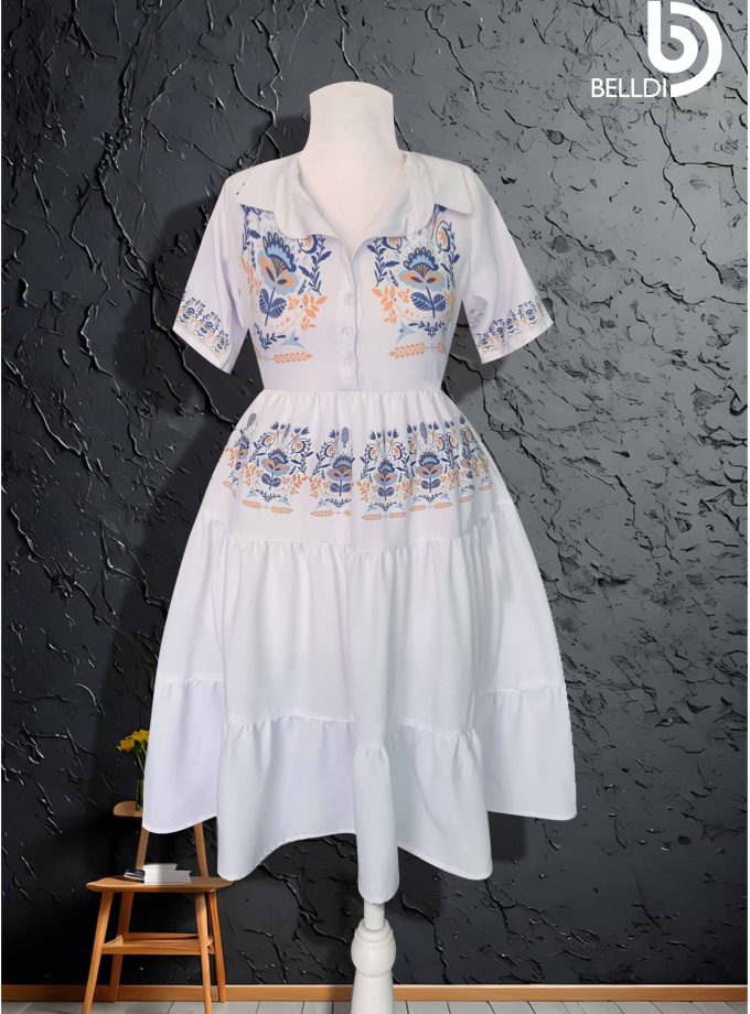 SHIRT COLLER SHORT SLEEVE  PRINTED SHORT DRESS