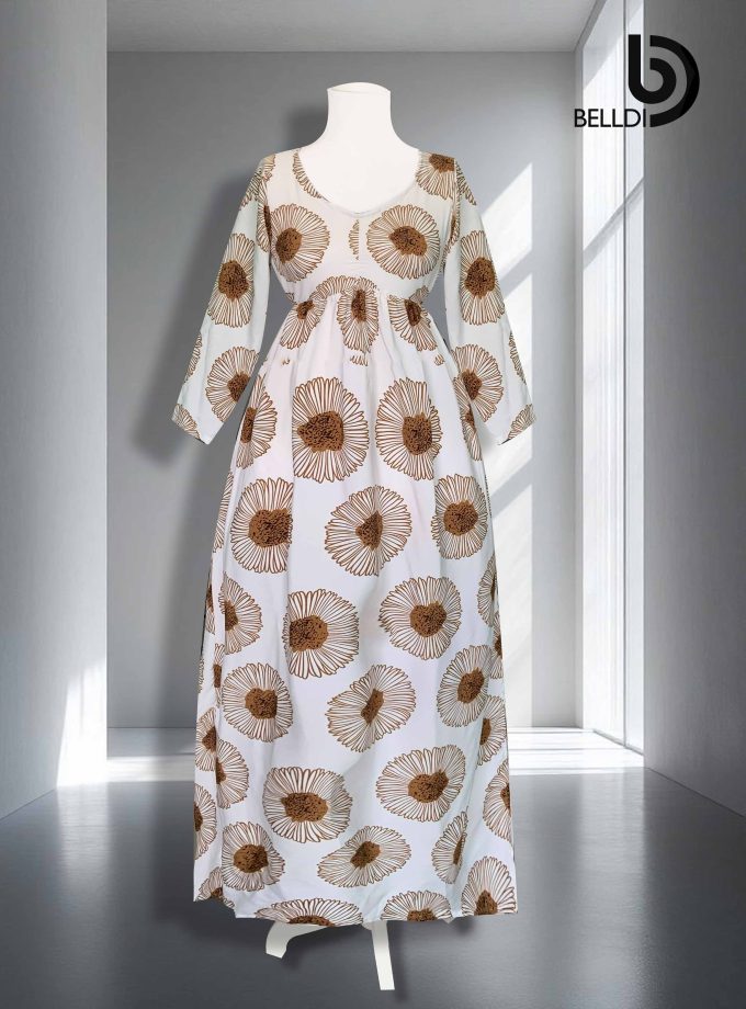 V NECK LONG SLEEVE LONG DRESS