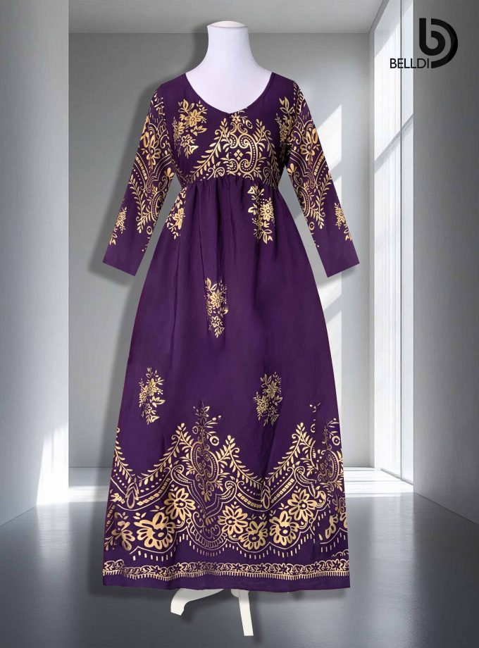 V NECK LONG SLEEVE LONG DRESS