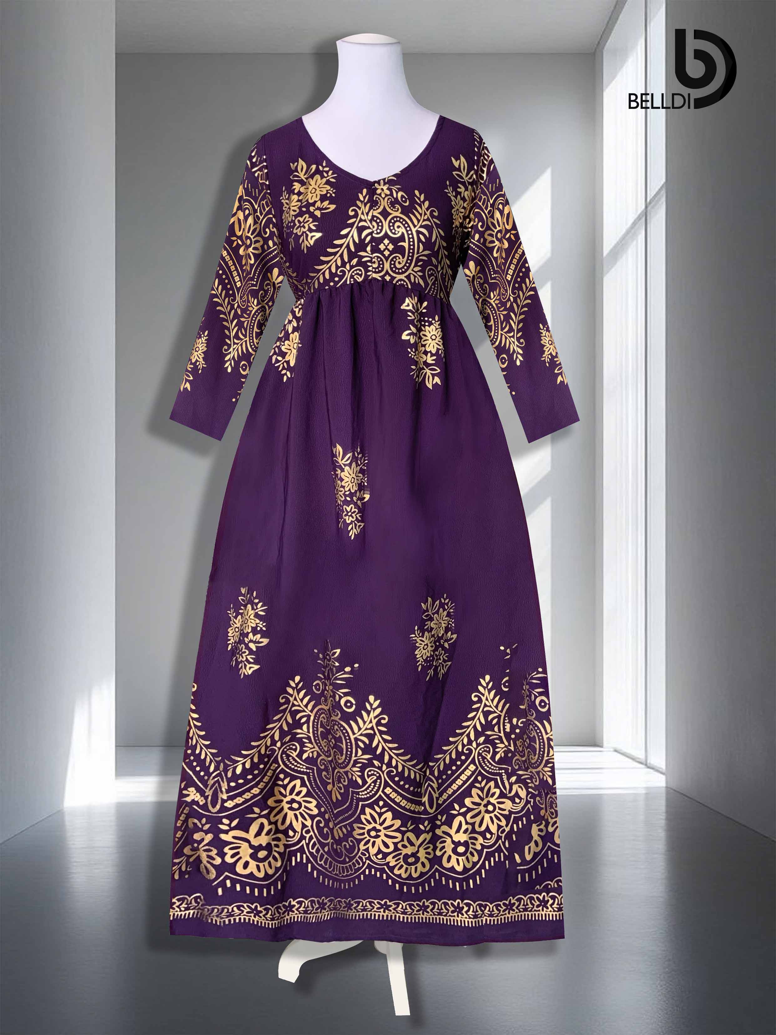 V NECK LONG SLEEVE LONG DRESS